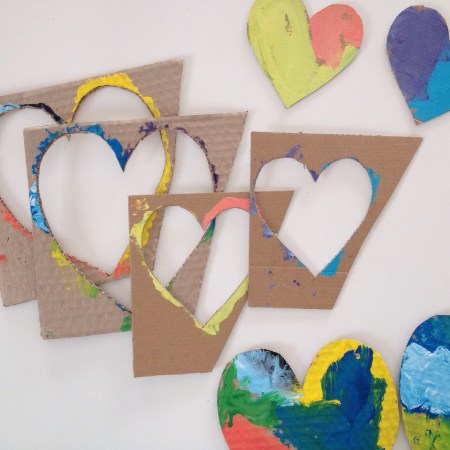 Cardboard hearts decorated with paint