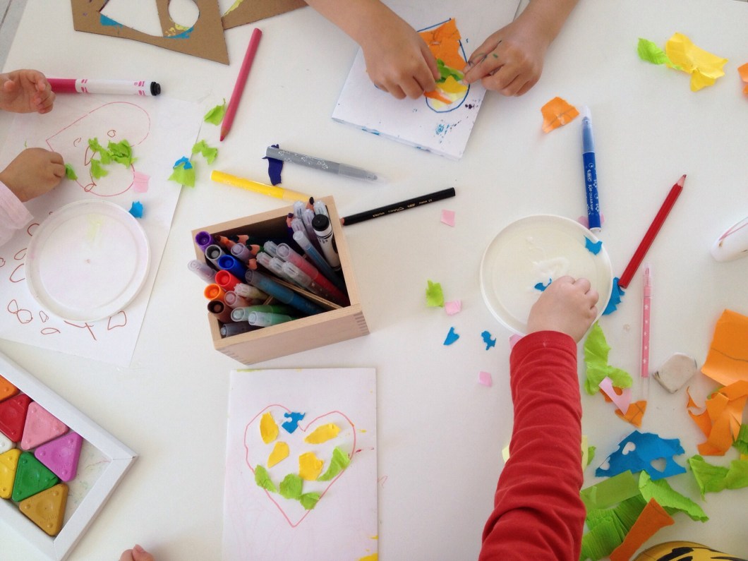 Use bunched up scraps of paper to decorate the inside of your hearts.