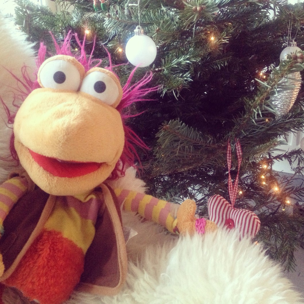 Gobo in front of his Christmas tree!